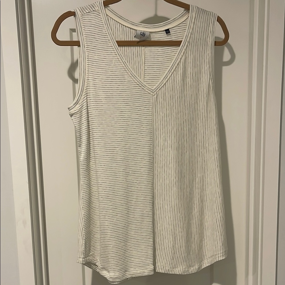 Cabi Striped Cream Sleeveless Top